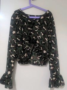 Olive Animal Print Twist Front Crop Top