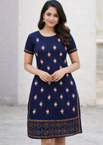 Embroidered Navy Blue Kurta