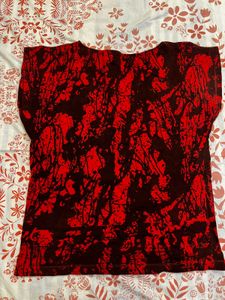 Vibrant Red &amp; Black Abstract Print Top