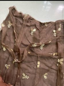 Embroidered Brown Net Skirt- please check marks