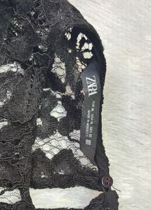 Black Lace Puff Sleeve Top