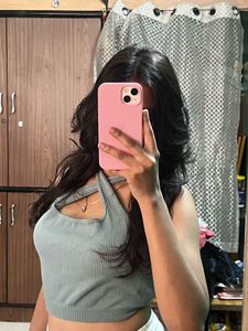 Halter Crop Top - Gray green