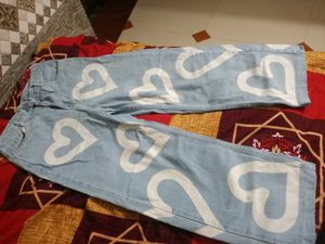 Cute Heart Print Light Wash Jeans