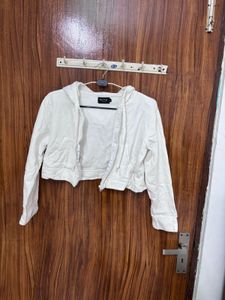 Cream Cropped Zip-Up Hoodie