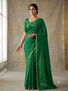 Elegant Emerald Green Silk Saree