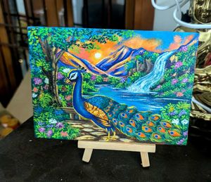 Mini Vibrant Peacock Landscape Painting