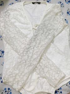 White Lace Heart Print Bodysuit