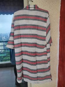 Striped Button-Down Net Half Shirt