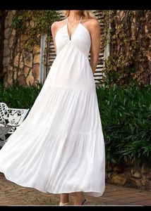 Elegant White Halter Maxi Dress