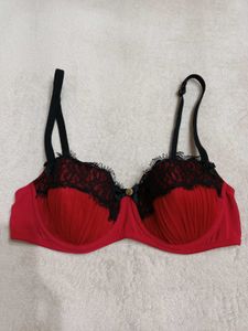 Red Bra with Black Lace Trim