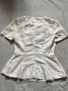 Elegant Textured Short Sleeve Peplum Top