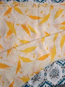 Yellow Leaf Print Saree
