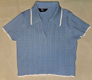 Cute Blue Cable Knit Crop Top 🪢