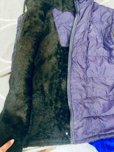 Purple Puffer Vest with Faux Fur