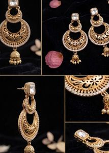 Long Golden and white diamond earrings