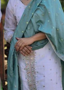 Elegant White Kurta Set with Teal Dupatta