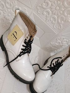 White Lace-Up Combat Boots