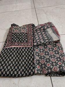 Black three piece kurti set hand stitched
