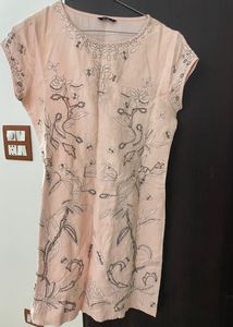 Linen Short Kurti, Silver Embroidery &amp; Bead Work