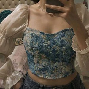 Chic Floral Corset Top with Puff Sleeves
