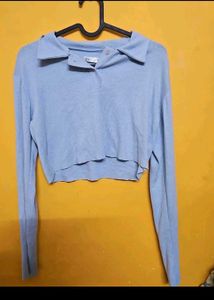 Basata Light Blue Collared Cropped Top
