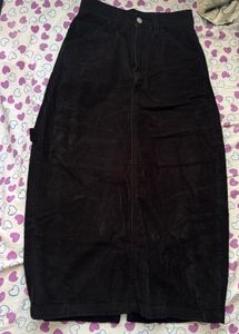 Black Cotton Midi Skirt