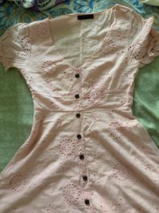 Charming Pink Embroidered Button-Down Dress