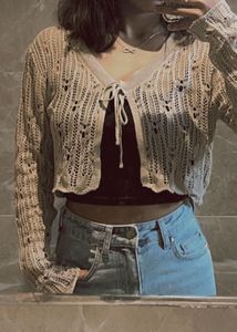 Sheer Knit Tie-Front Cardigan