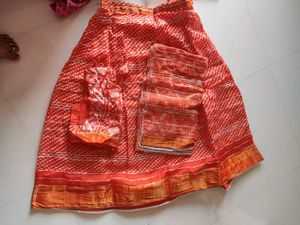 Orange Bandhani Lehenga Choli Set