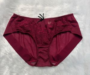 Lace Trim Briefs - Burgundy