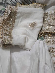 Elegant White Kurta Set with Gold Embellishments