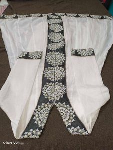 Premium White &amp; Grey Embroidered Anarkali Gown