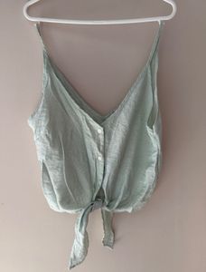 Shein Sage Green Tie-Front Crop Top