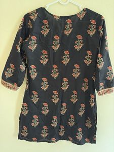 Black Floral Print Kurta