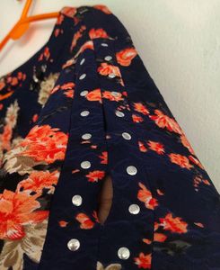 Blue And Peach Floral Print Western Top XXL Size