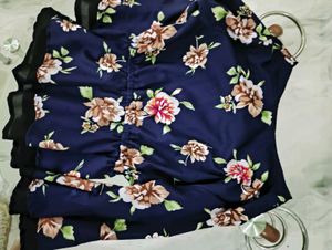 Navy Floral Print Bell Sleeve Top