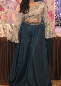 Teal Palazzo with Floral Blouse and Dupatta
