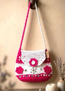 Handmade Beautiful Pink & White Crochet Sling Bag