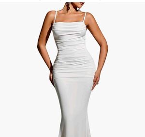 Elegant White Ruched Bodycon Dress