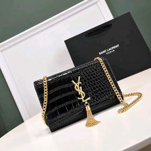 YVES SAINT LAURENT *YSL*KATE BLACK CROCO SLINGBAG