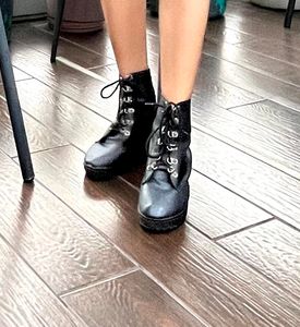 Black Lace-Up Ankle Boots