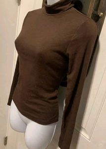 Brown Turtleneck Long Sleeve Top