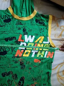 Graphic Print Sleeveless cotton tee shirt with hoo