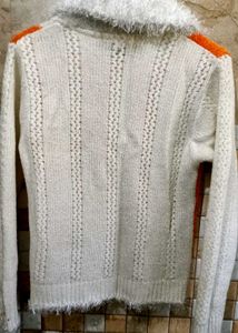 Cozy Orange &amp; White Striped Knit Cardigan