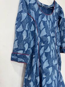 Blue Printed Cotton Kurta