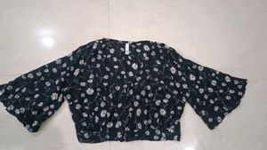 Floral Print Button Crop Top
