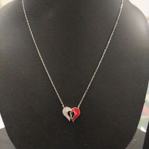 925 Sterling Silver Red ♥️&amp; White🤍 Heart Necklace