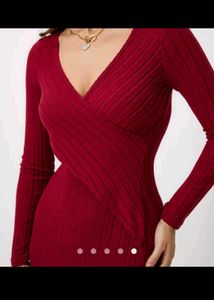 Stunning Ribbed Burgundy V-Neck Dress