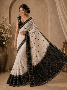 White & Black Designer Saree