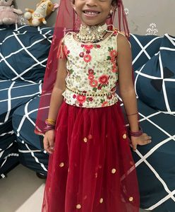 Red And Off White Colour Lehenga